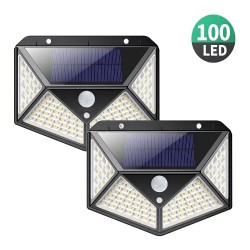 Luminária Solar Aprova Da Agua Parede 100 Leds Sensores  De Presença Com 3 Funções